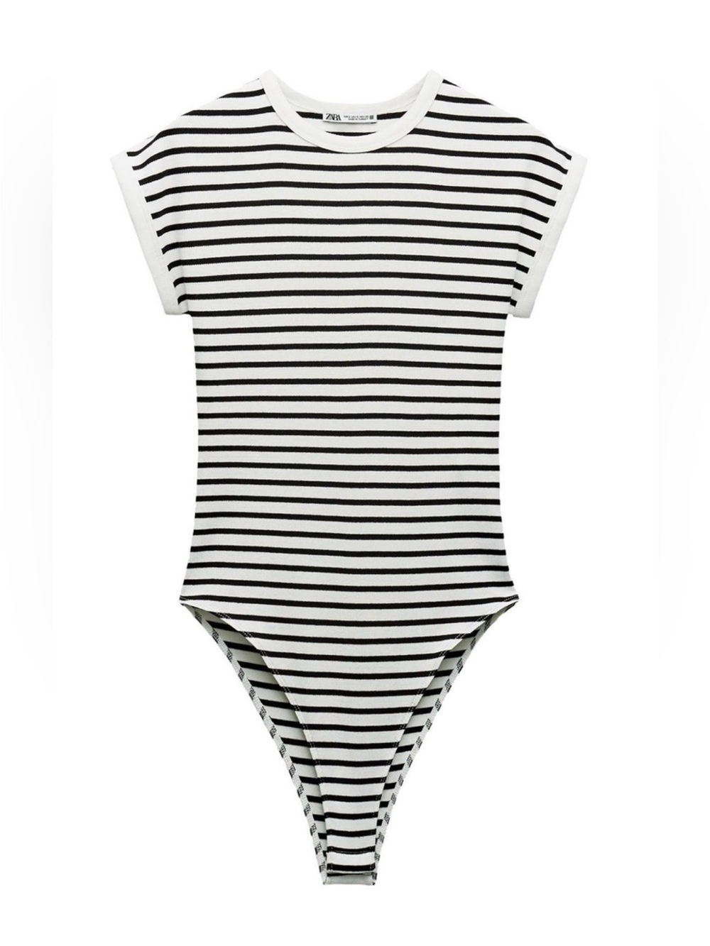 Zara Black and White Striped Womens Bodysuit